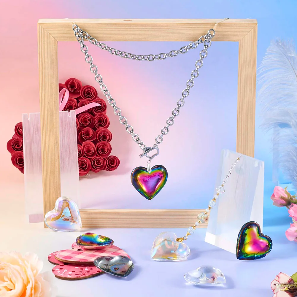 20pcs Glass Heart Pendants for necklace jewelry making DIY Necklace Crafts 42x43.5x15mm, Hole: 2mm F60
