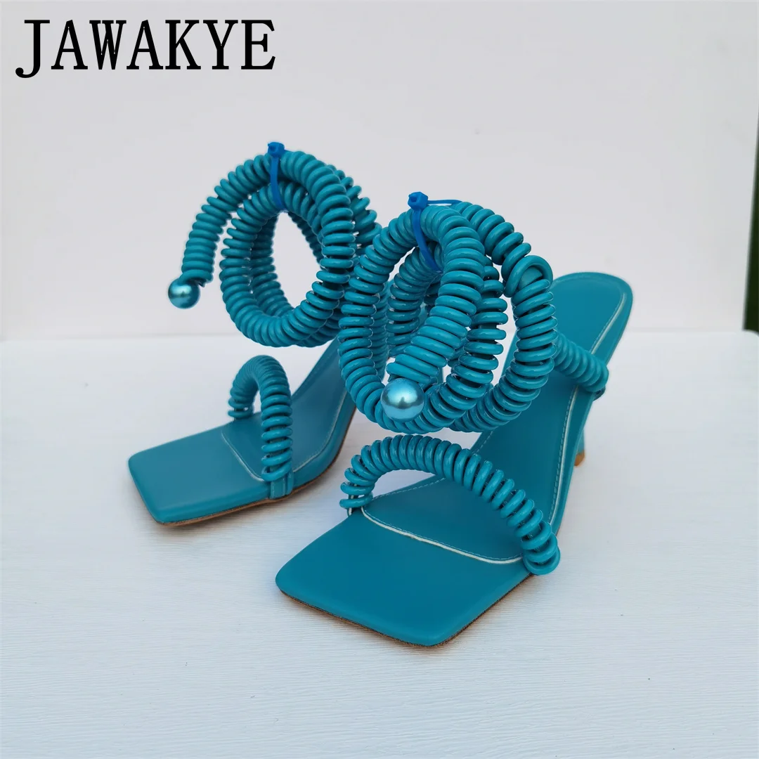 

Genuine Leather Ankle Wrap High Heel Shoes Women Sandals Square Toe Retro Stiletto Ladies Shoes Summer 2022 Sexy Party Sandalias