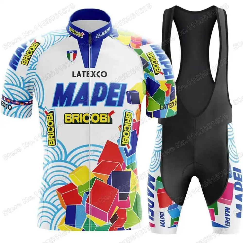 ヴィンテージサイクリングジャージキューブブルーセットレトロ