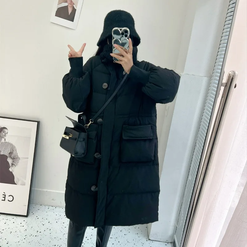 2023 New Women Down Cotton Coat Winter Jacket Female Mid Length Version Parkas Loose Thick Warm Outwear Leisure Time Overcoat