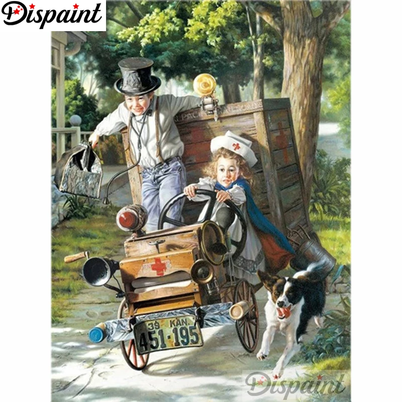

Алмазная вышивка Dispaint, «Пейзаж детского автомобиля, собаки», узор «сделай сам», 5D алмазная живопись, вышивка крестиком, полная картина