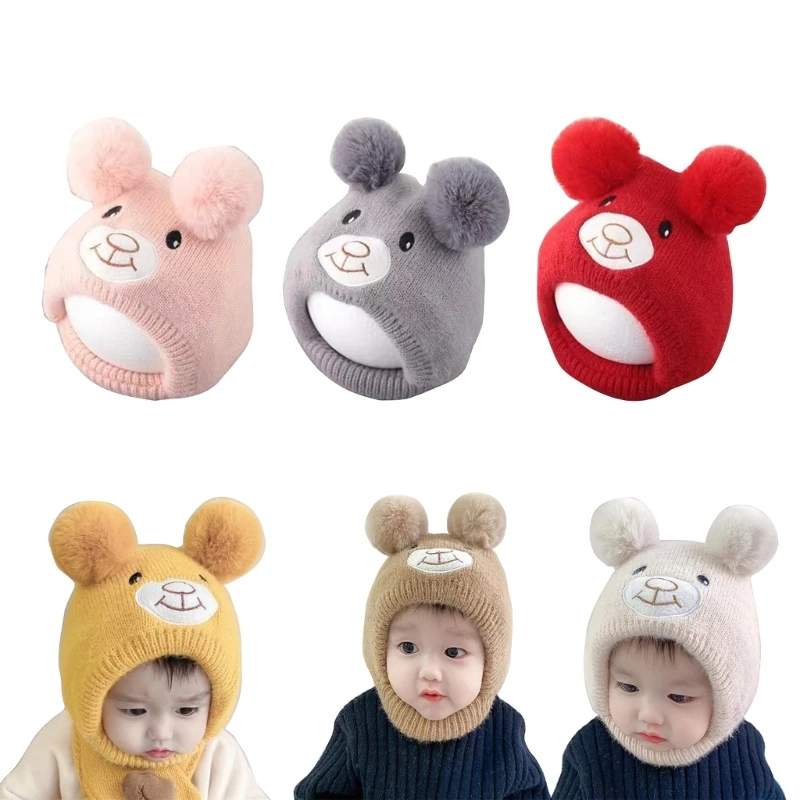 

Pom Pom Cap 0-2T Kids Hat Bear Knitted Bonnet Winter Essential Trendy Headgear Beanie Cap for Baby Boys and Girls