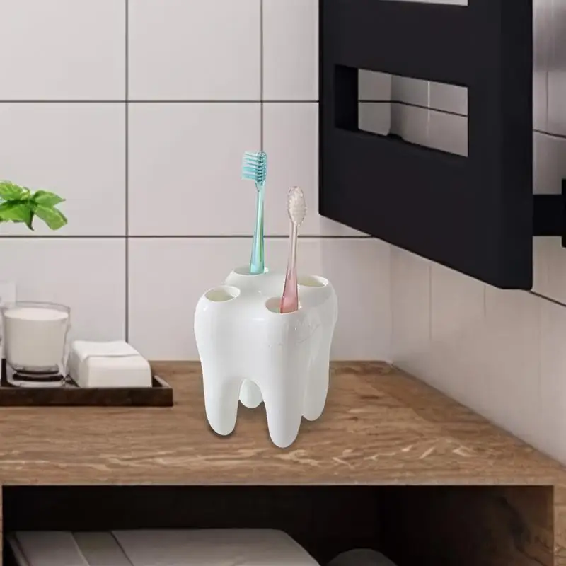 creative cartoon White Toothbrush Holder Stylish Tooth Shape Toothbrush Storage Desktop Accessories 4 Hole Stand