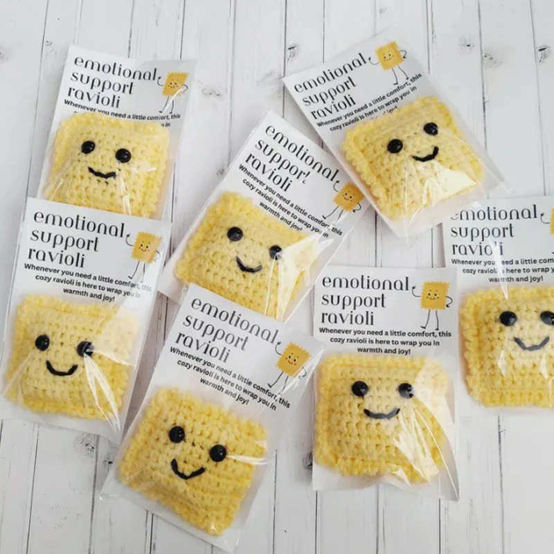 1PC 100% NEW Emotional Support Ravioli Knitted Positive Energy Pocket Doll With Card For Home Room Decoration Gift 5