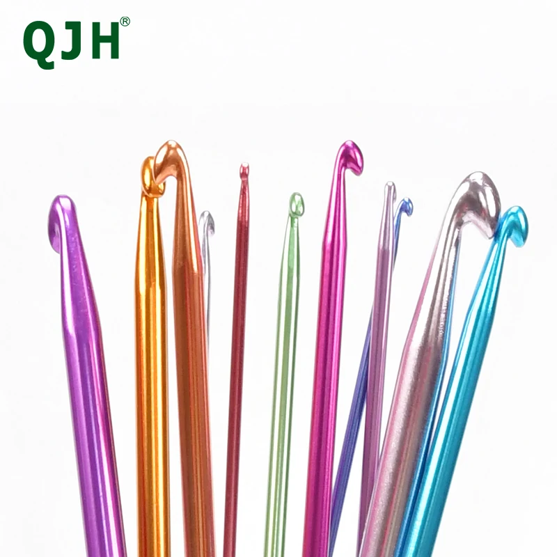 QJH Aluminum Long Crochet Hook Set, 11pcs Tunisian Crochet Hooks Multicolor Afghan Needles for Crocheting (2mm to 8mm)