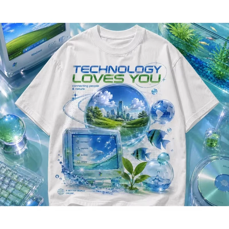 Frutiger Metro T-Shirt Y2K Grafik-Tee Frutiger Aero Mcbling 2026 Sommer Neu Herren Damen Mode Baumwolle Kurzarm Streetwear