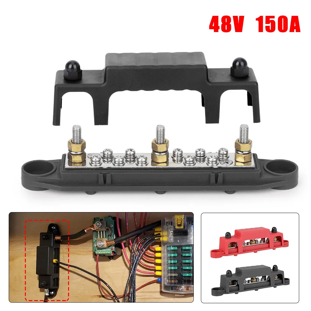Morsettiera Di Distribuzione Dell'Alimentazione Negativa Positiva Heavy Duty 150A 10 Viti Bus Bar Per Camper Car Boat Marine Rv