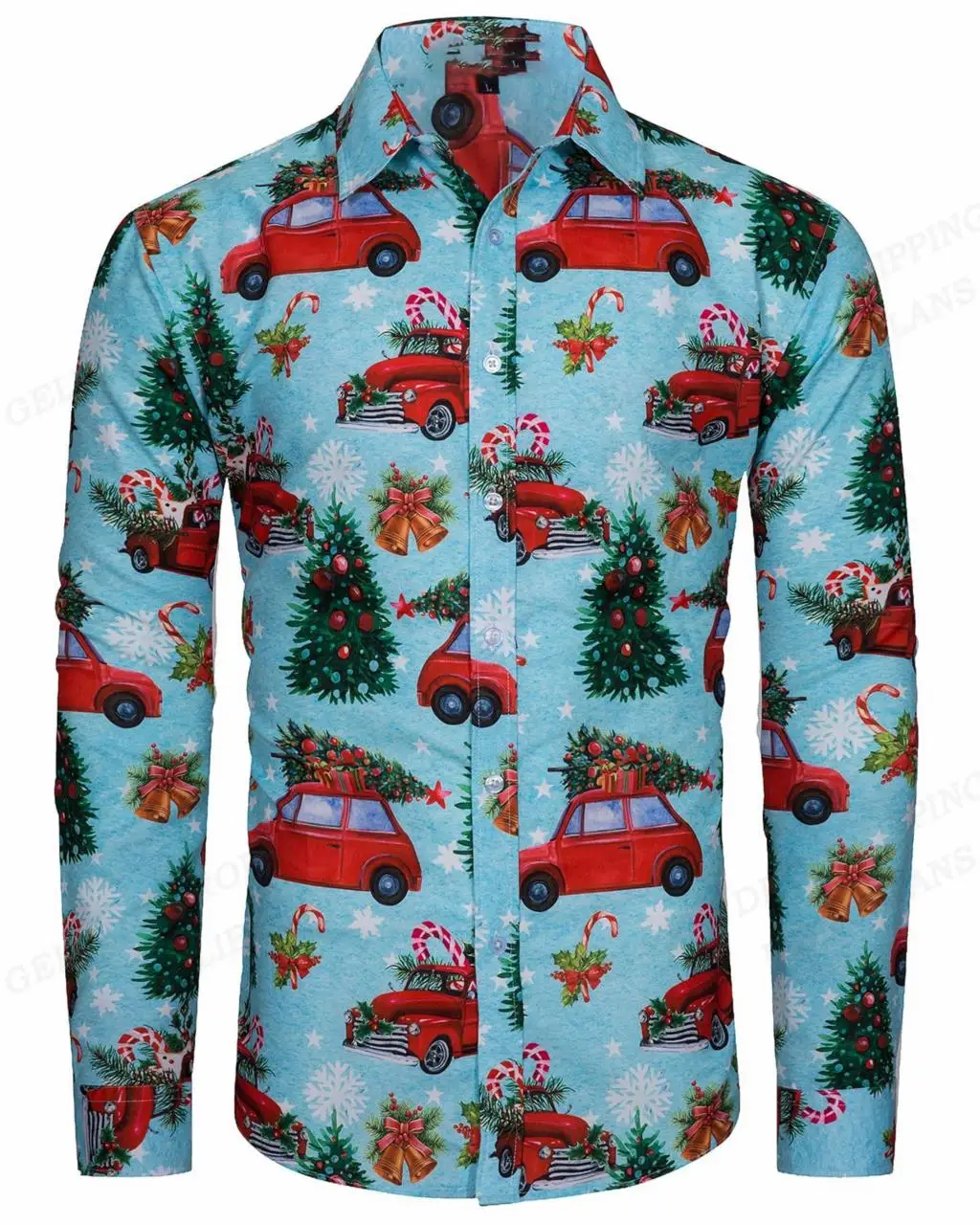 

Long Sleeve Hawaiian Shirts Men Fashion Shirt Christmas Tree Blouses Cuba Beach Blouse Turn Over Collar Camisas Christmas Shirts