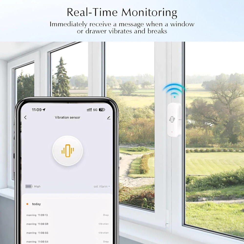 CPVAN WIFI vibration Sensor Detector Wireless Smart sensor motion Alarm Detecto