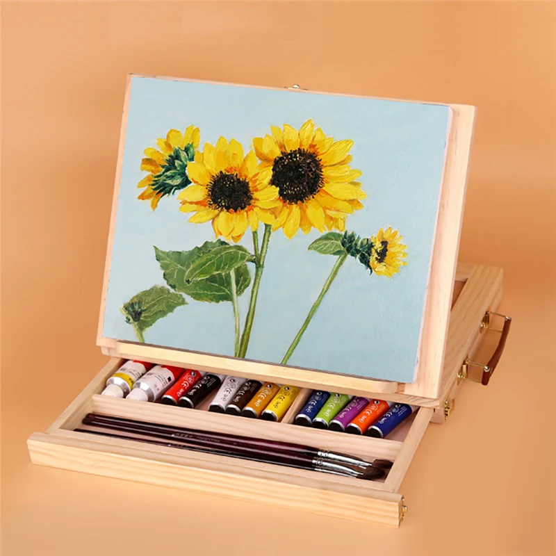 

Desktop Drawer Oil Painting Easel Wooden Sketch Drawing Organizer 5 Models Adjustable Artist Storage Box Folding Suitcase Easel