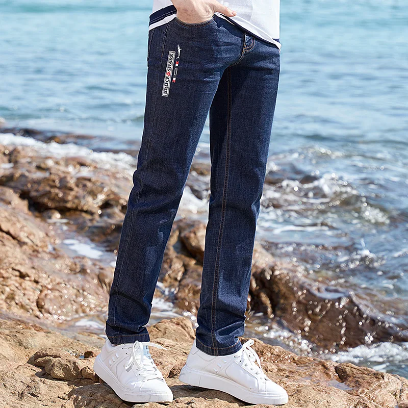 2024 남성용 여름 청바지 바지, 브루스 앤 샤크 롱 청바지, 스트레치 코튼, 루즈 캐주얼 패션, 스트레이트 레그, 빅 사이즈 42