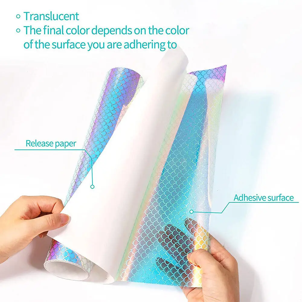 12in x 10in 8Pcs Bundle Holographic Adhesive Vinyl Sheets Film DIY Window Mug Home Decal Decoration Sticker Xmas Card For Cut