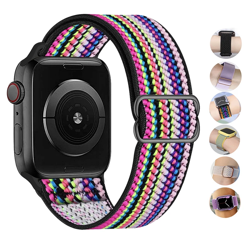 Ремешок нейлоновый для Apple Watch band 8 7 44 мм 41 мм 45 мм 38 мм 42 мм, эластичный блестящий браслет для iwatch Series 6 5 4 3 Se ultra 49 мм 40 мм