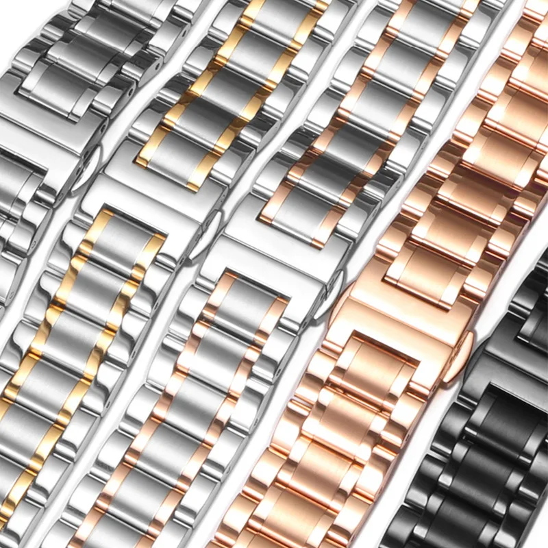 Sleek Curved Stainless Steel Watchband with Solid Butterfly Buckle