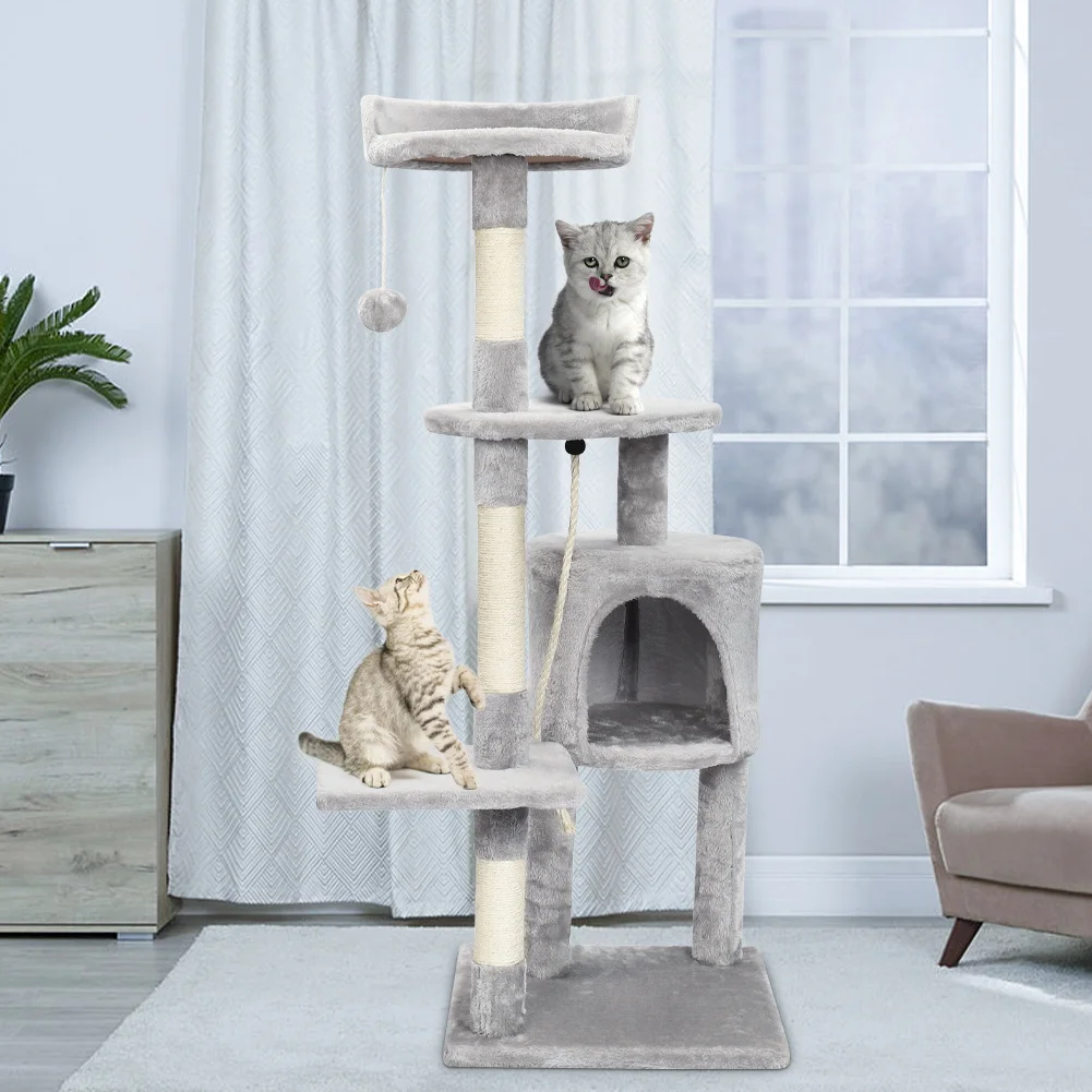 Cat Tree Multi-Level Tower Condo Scratching Post Kitten Toy Cozy Condo Climb Furniture Climbing Tower Activity Centre Gray