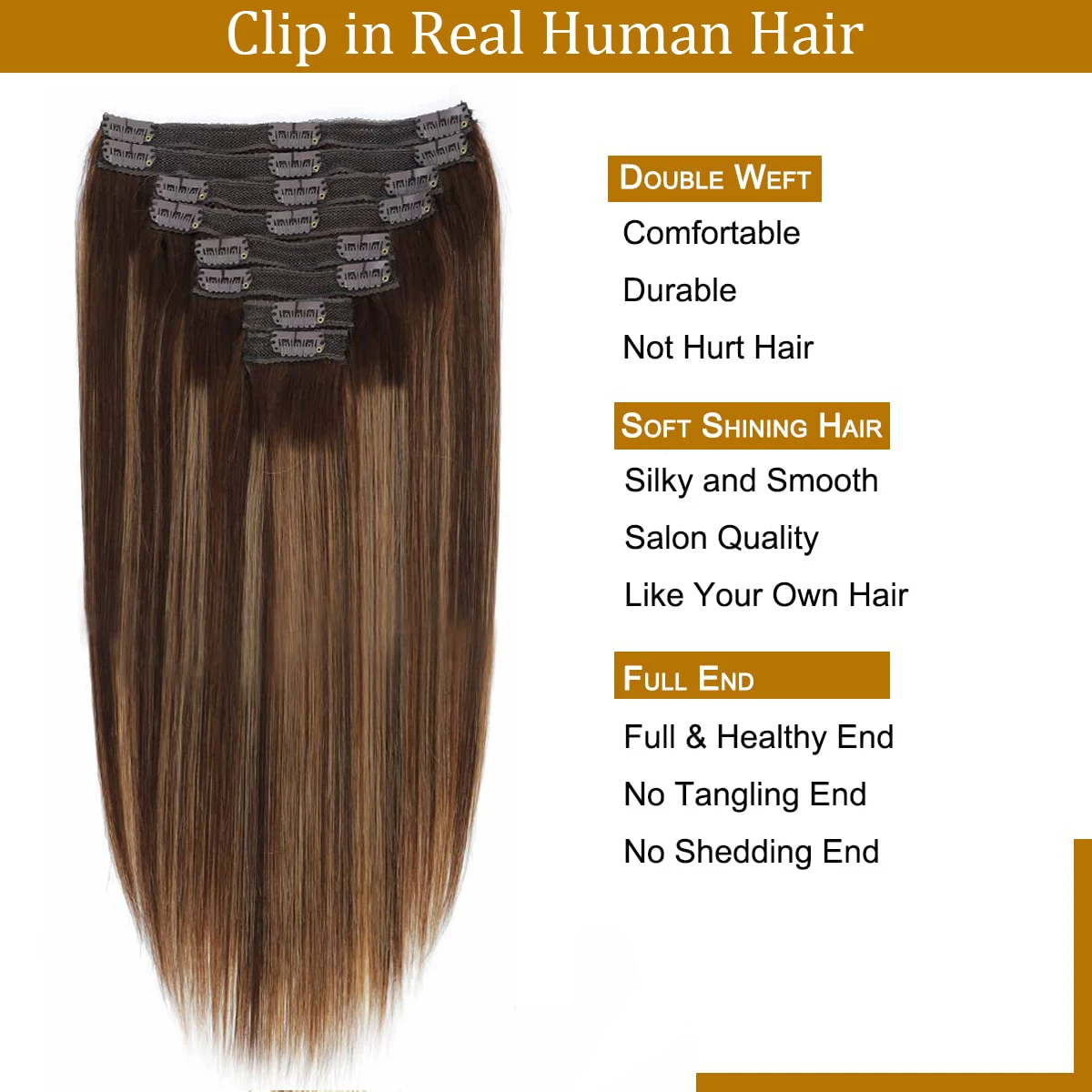 Clip In Hair Extensions Brazilian Human Hair #P4/27 Straight Remy Extensions 120G Clip In 8Pcs 16-26 Inch For Women