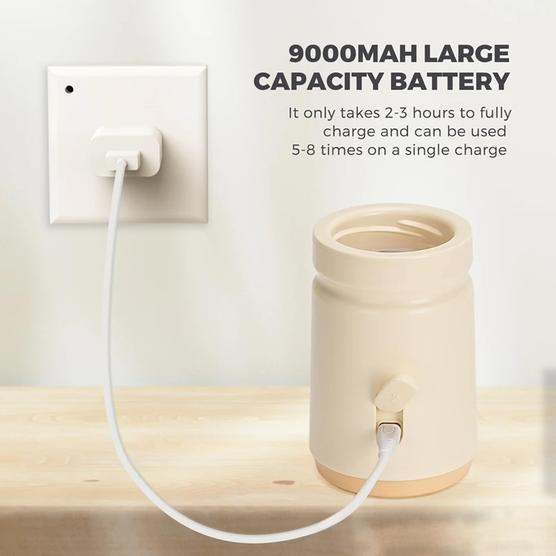 Portable 4500Mah Baby Bottle Warmer With Fast Heating Leak-Proof Design, 4 Temp Settings Safety Milk Warmer For Baby