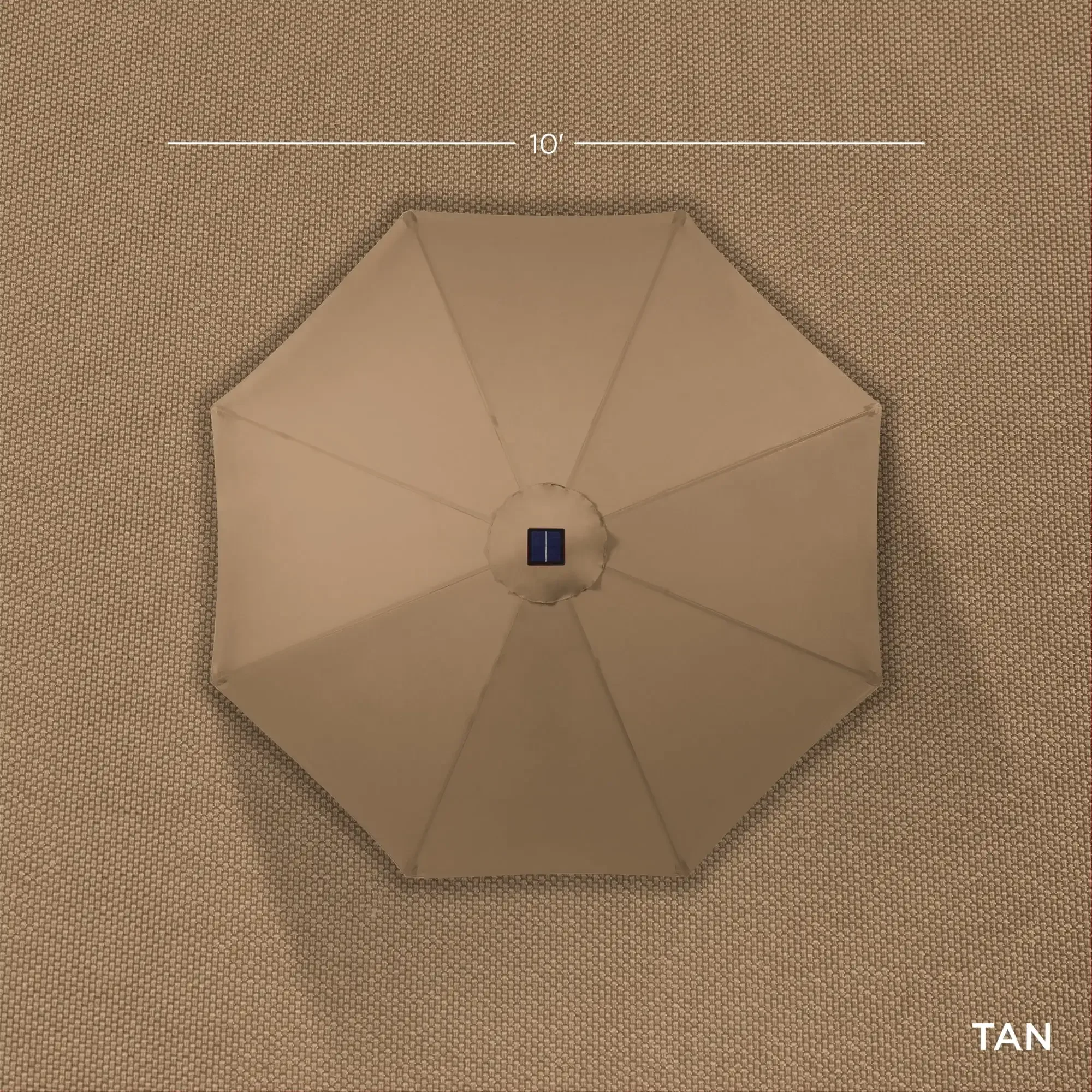 10ft Solar LED Lighted Patio Umbrella w/ Tilt Adjustment, UV-Resistant Fabric - Tan 4