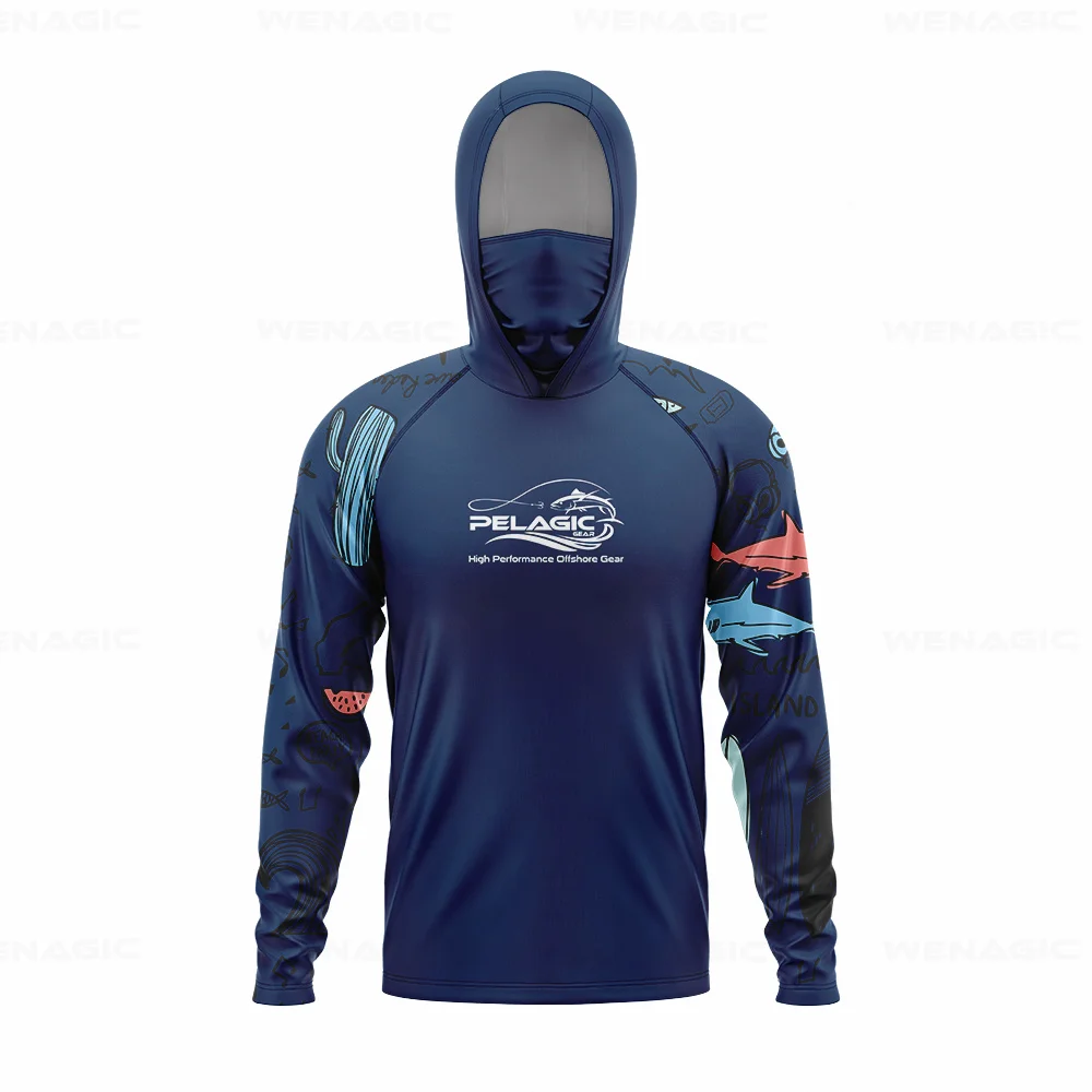 Fishing Shirt Men Hood Long Sleeve UV Protection