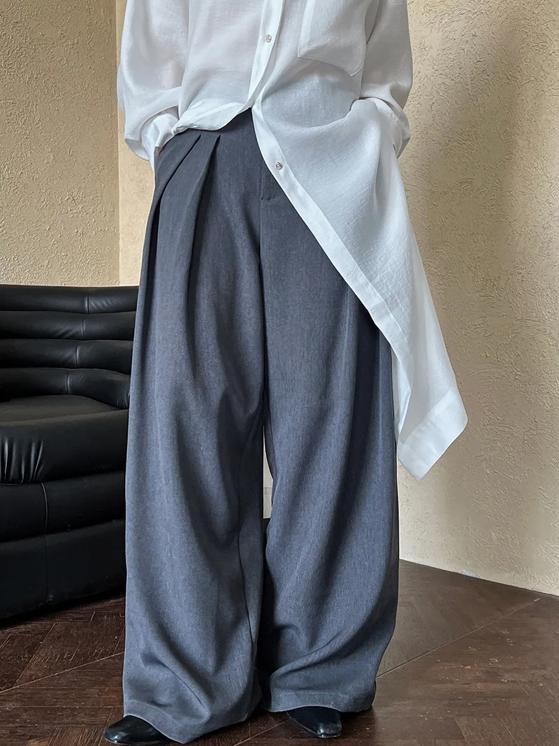 [LANMREM] Pleated High Waist  Wide Leg Pants For Women Solid Straight Office Lady Loose Trousers Female 2025 Autumn New 26C291