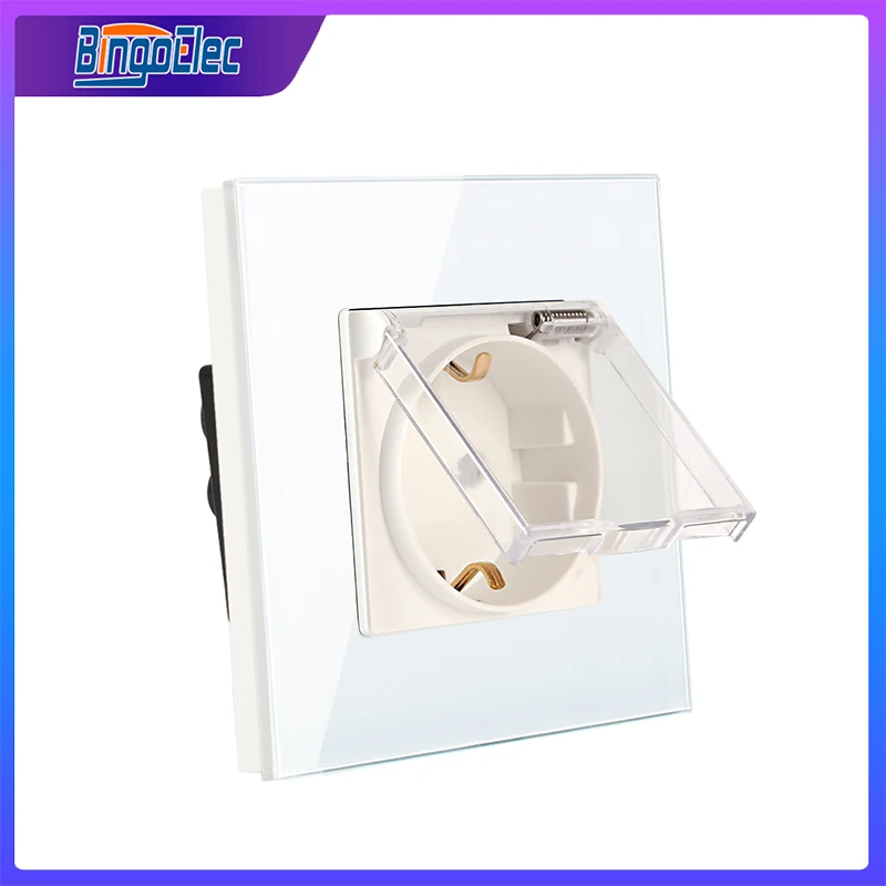 Bingoelec Tomada à Prova Dcrystal Água Painel de Vidro Cristal Tomada de Parede Tomadas Elétricas 16a Soquetes Acessórios Equipamentos Suprimentos