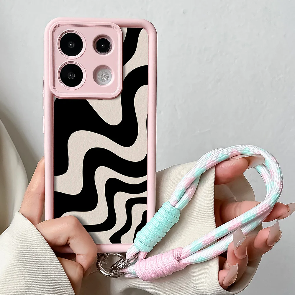 Zebra Stripe Black and White Case with Wrist Chain Lanyard Cover