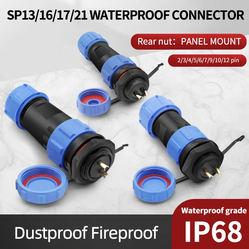 

Sp13/16/17/20/21 Ip68 Waterproof Aviation Plug Socket Male And Female Docking Connector Rear Nut 2/3/4/5/6/7/9/12 Pin