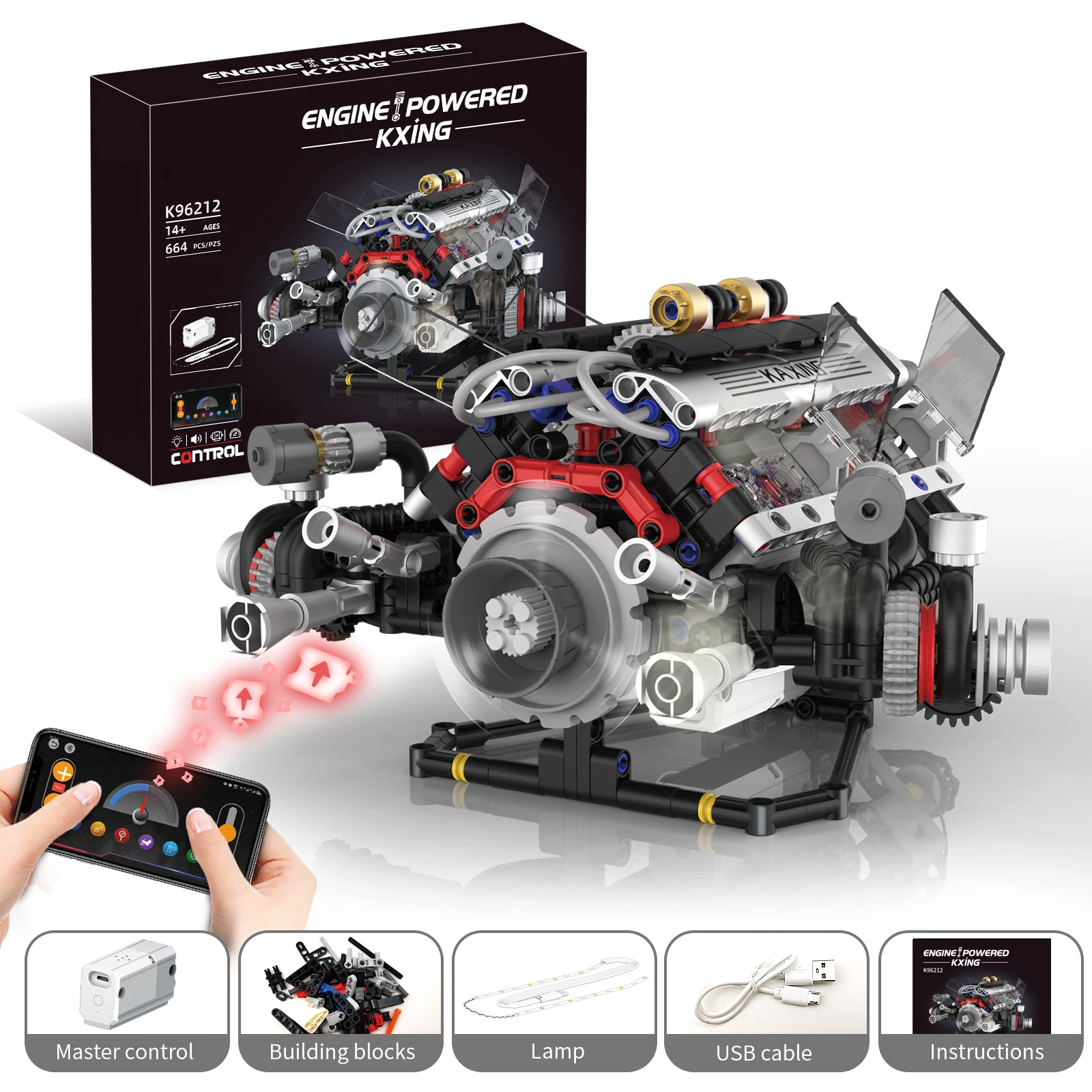 664PCS 레이싱 스포츠카 슈퍼카 V6 기계식 엔진 DIY 조립 블록 STEM..