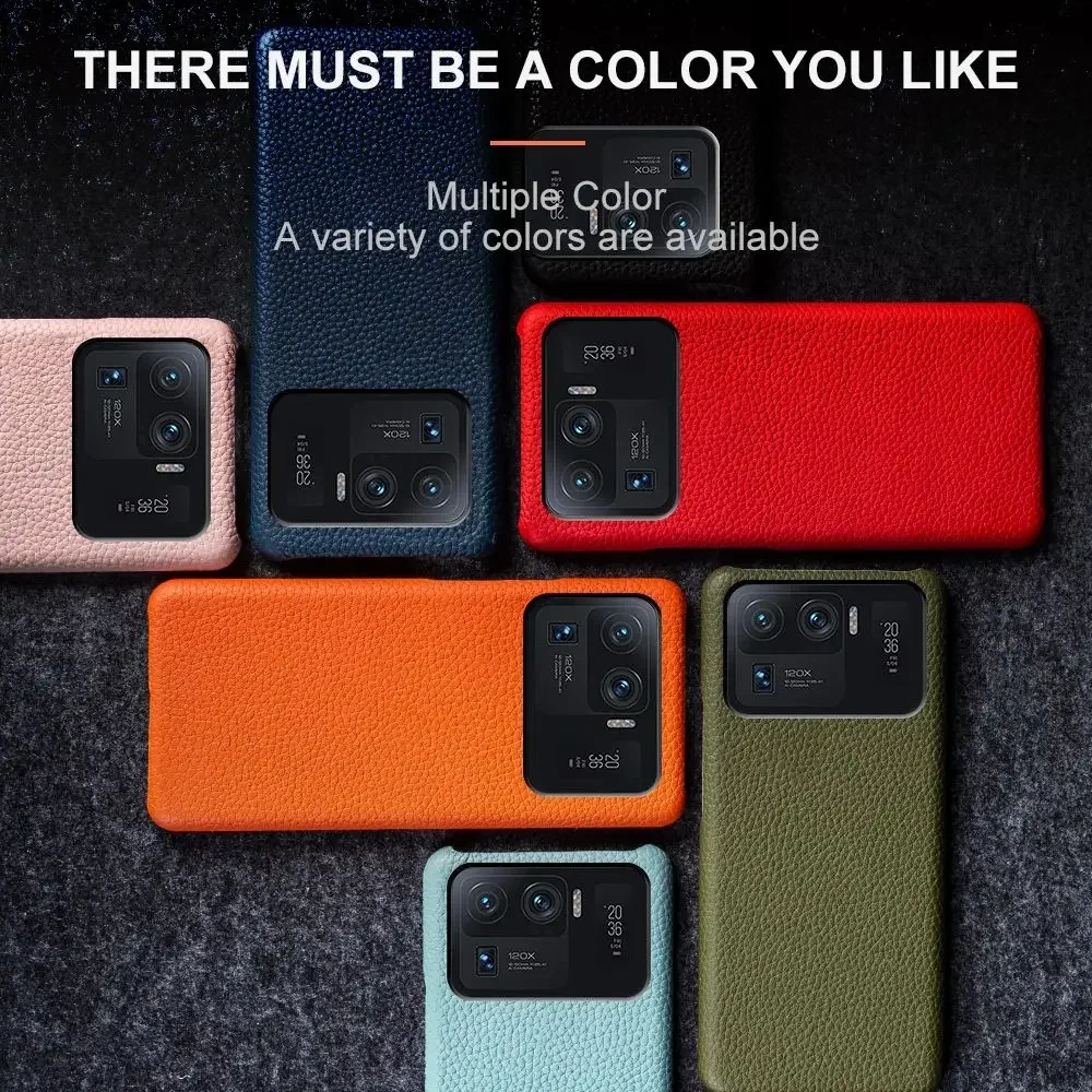 Premium Genuine Leather Business Phone Case with Lychee Texture - Shockproof Protective Cover