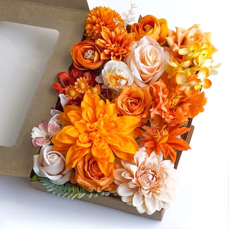 Yannew Künstliche blaue Seidenblumen-Kombi-Box-Set mit Stielen für selbstgemachte Hochzeitstorte, Brautsträuße, Party, Tischdekoration – Detail 17