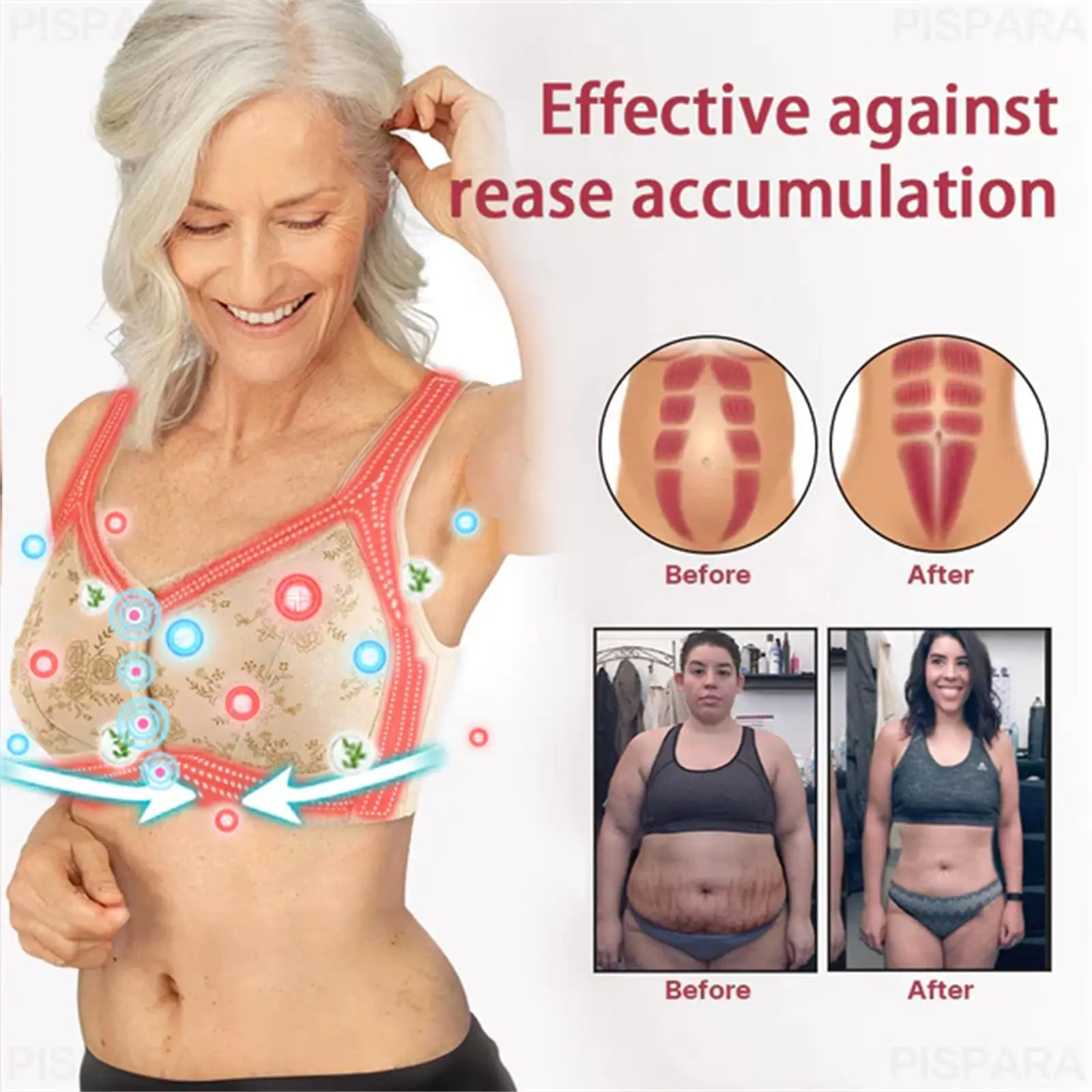 Old Women Comfortable Wireless Bra Ion Lifting Correction Lymphvity Detoxification Bra Font Snap Front Button Closure Underwear 2