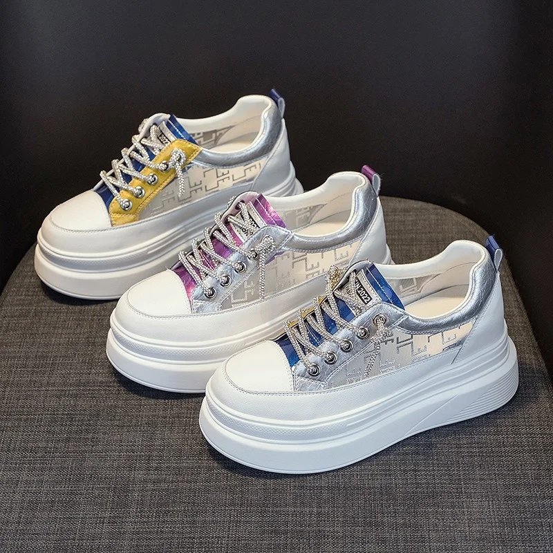 

New Little White Fashion Spring/Autumn Mesh Comfortable Versatile Casual Breathable Best Women's Thick Sole Platform Designer