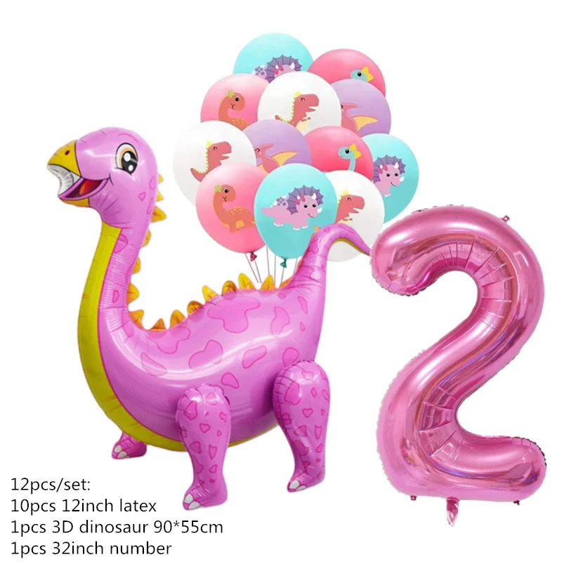 1 Set 1 2 3 Jahre Rosa 3D Dinosaurier Geburtstagsparty Dino-Ballons Latex-Ballon Mädchen Geburtstagsparty Kinder Baby-Shower Dschungel Safari Deko – Detail 2