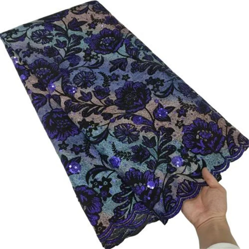 

French Velvet Lace Fabrics 2023 High Quality African Guipure Cord Lace Fabric With Sequins Nigerian Net Lace For Wedding Dress
