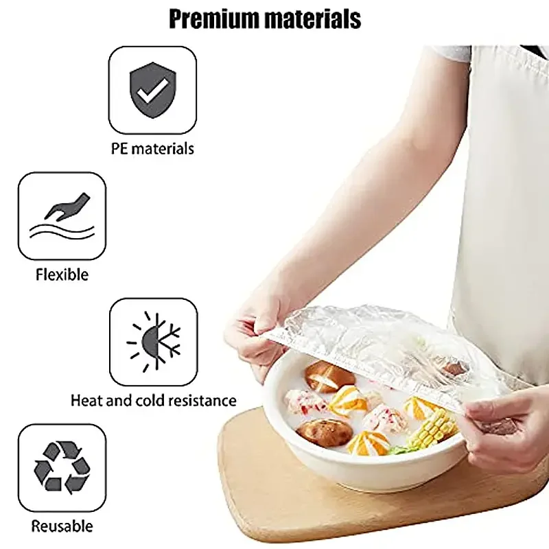 Description Picture 3 of item【Hot sales】100pcs Disposable Fresh-keeping Cover, Plastic Food Storage Covers, Reusable Bowl Covers Stretch Lids