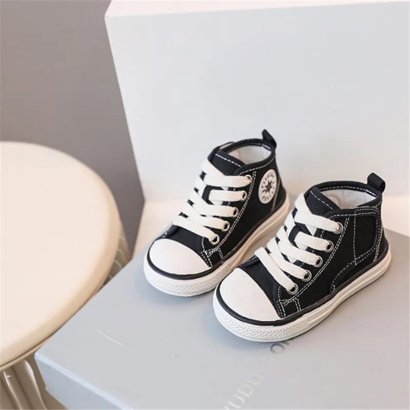 2024 New Baby Shoes Canvas High-help Toddler Kids Casual Shoes Soft Rubber Sole Fashion Little Boys Girls Sneakers 2