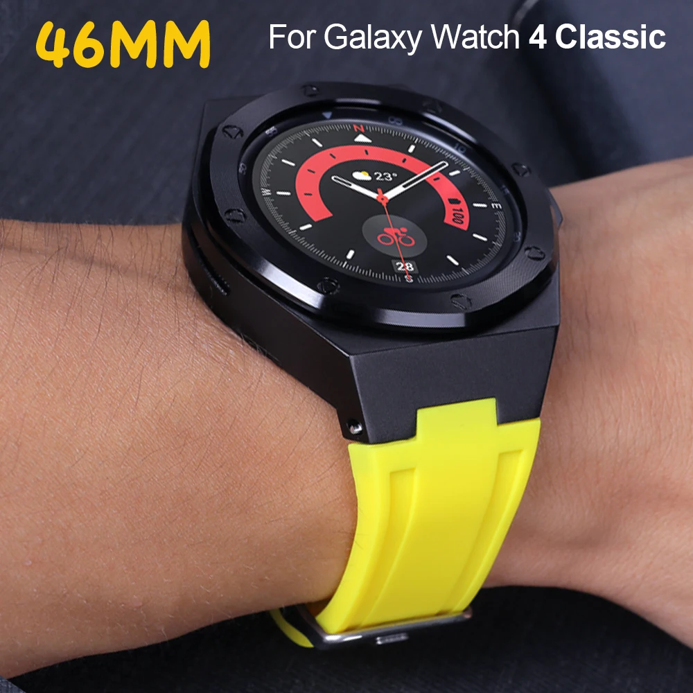 

New Modification Kit For Samsung Watch 4 classic 46mm Stainless Steel Case Bezel Frame Rubber Strap Replacement Accessories