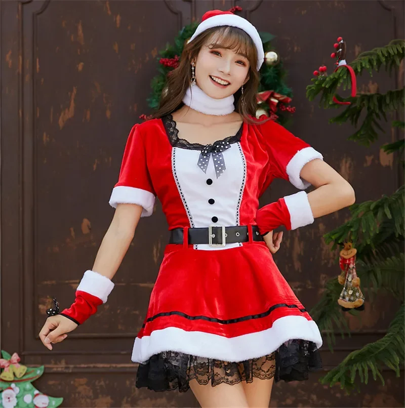 

Женские рождественские костюмы, милые рождественские короткие юбки в японском и южнокорейском стиле, костюм Санта-Клауса для взрослых
