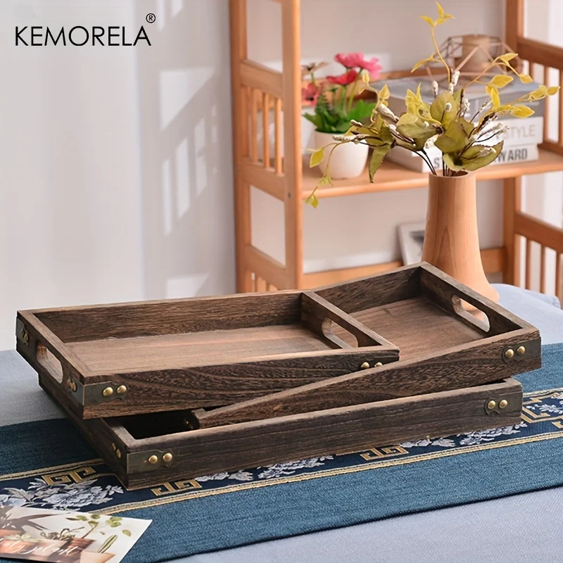 Wooden Rectangular Tea Tray Wooden Tray Wooden Hotel Dinner Tray Suitable for Dinner Dessert Bathroom Supplies Kitchen Storage 3