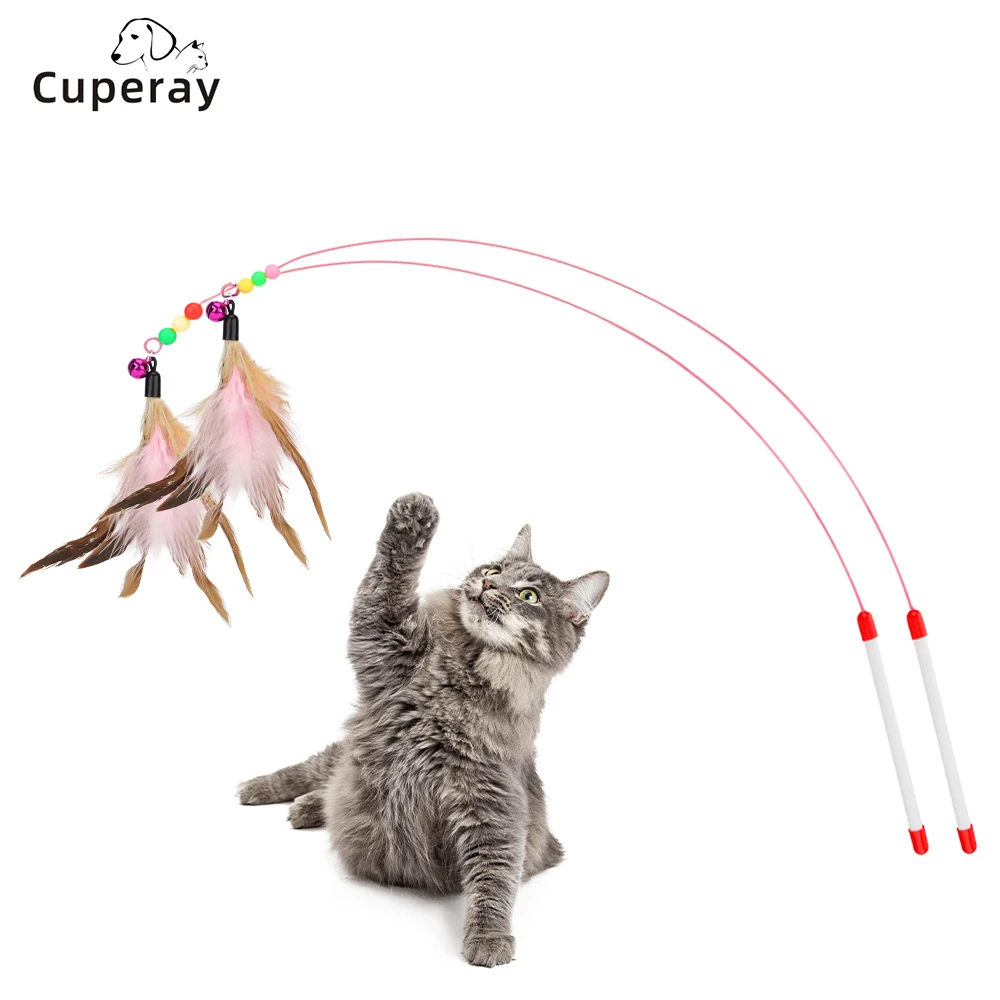 

Cat Feather Toys Interactive Cats -Handheld Teaser Wand Toy with Feather and Bell for Kitty Kitten Scratching Exercise Indoor