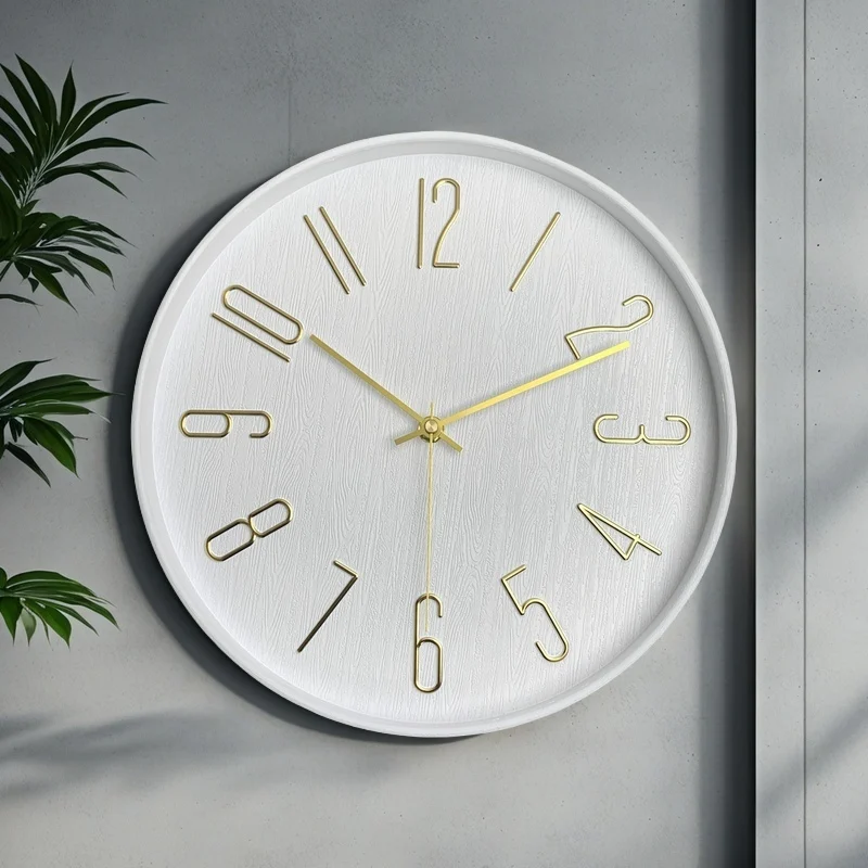 12inch Stereo Digital Imitation Wood Texture Plastic Glass Wall Clock Living Room Bedroom Home Decoration Silent Quartz Clock