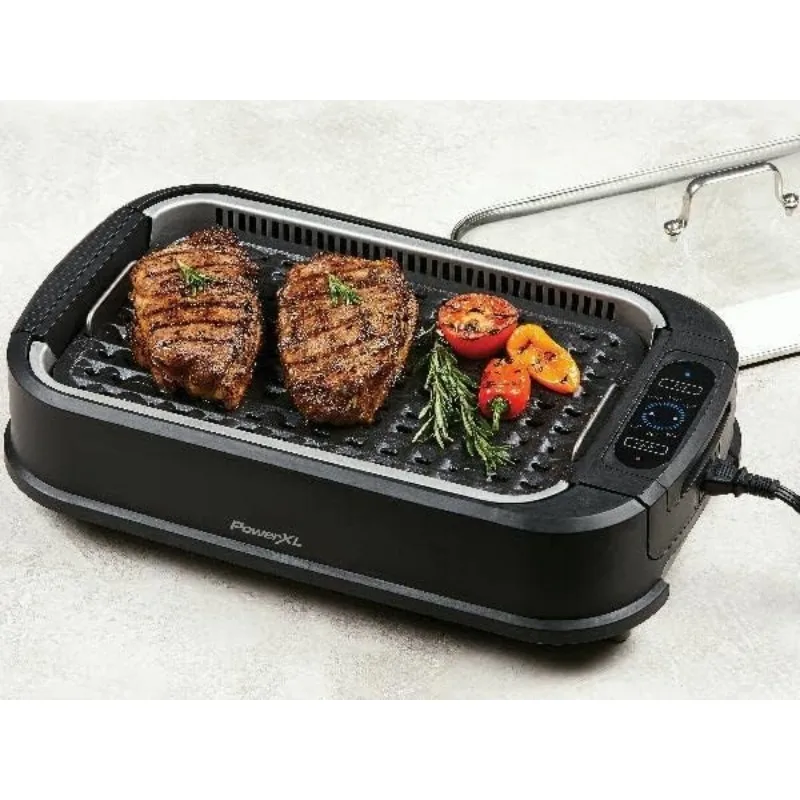 Smokeless Grill Family Size- with Tempered Glass Lid with Interchangeable Grill and Griddle Plate 22.1” X13.2” X 6.1 3