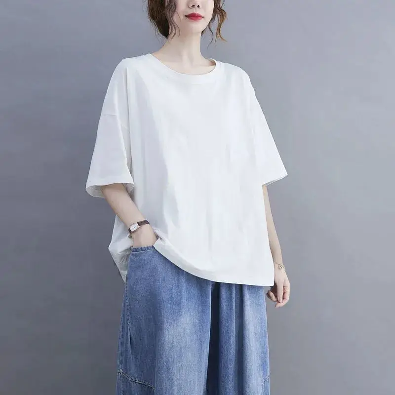 Oversized Women Clothing Casual Korean Solid Color O-neck
