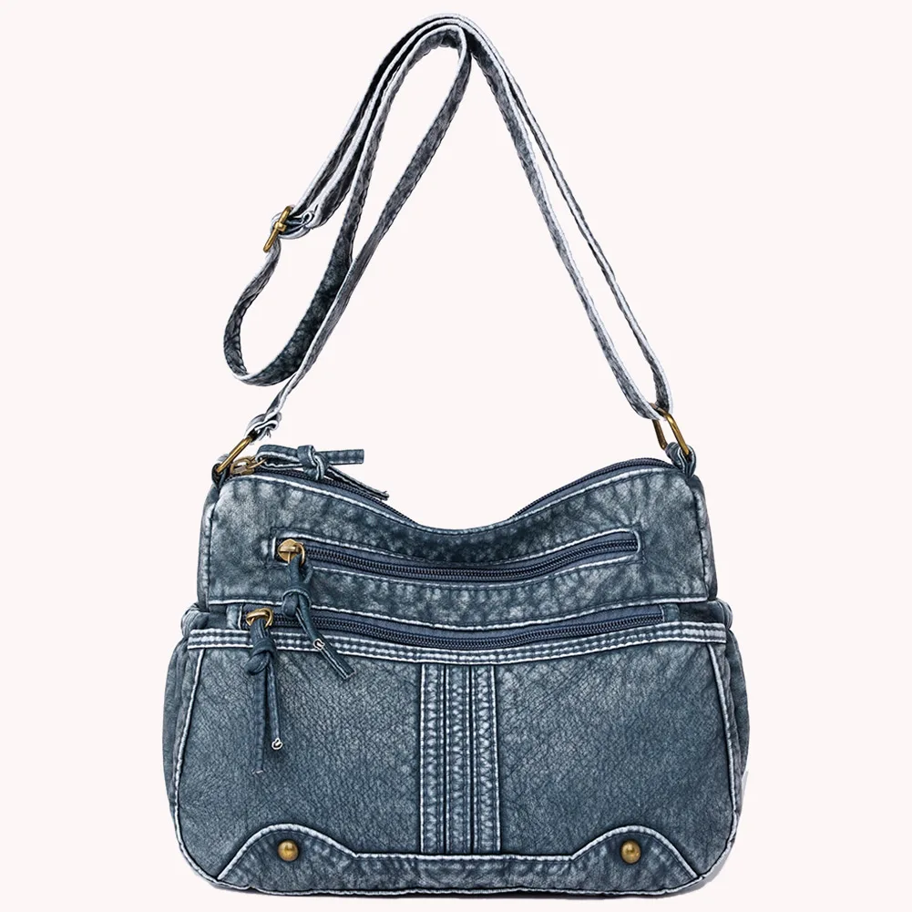 Women Soft Handbag Large Capacity Casual Satchel Bag Adjustable Strap Zipper Vintage Multi-Pockets Retro Sling Bag