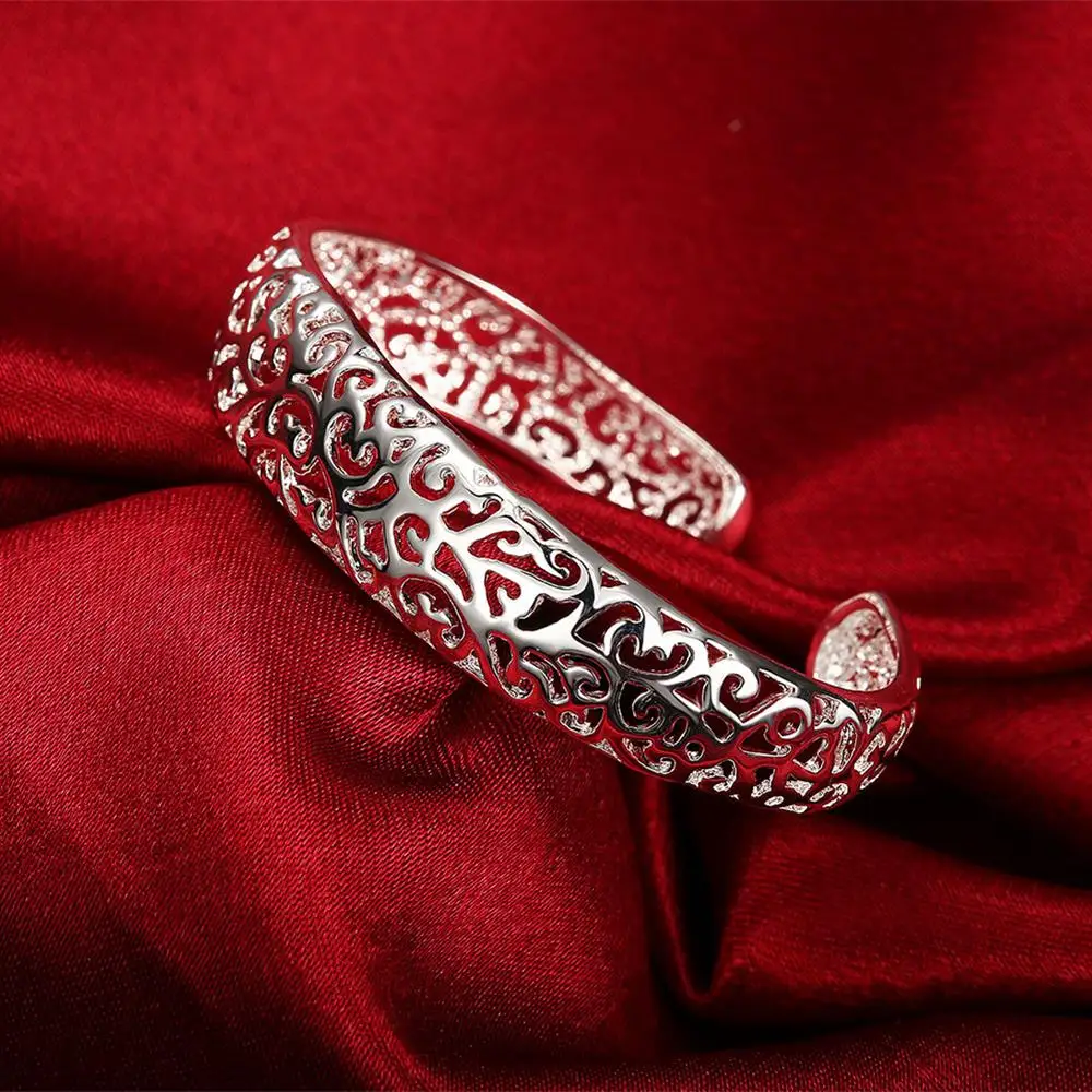 Fine 925 Sterling Silver Hollow pattern bangles Bracelets for Women adjustable Fashion luxury Jewelry wedding Party lady Gift