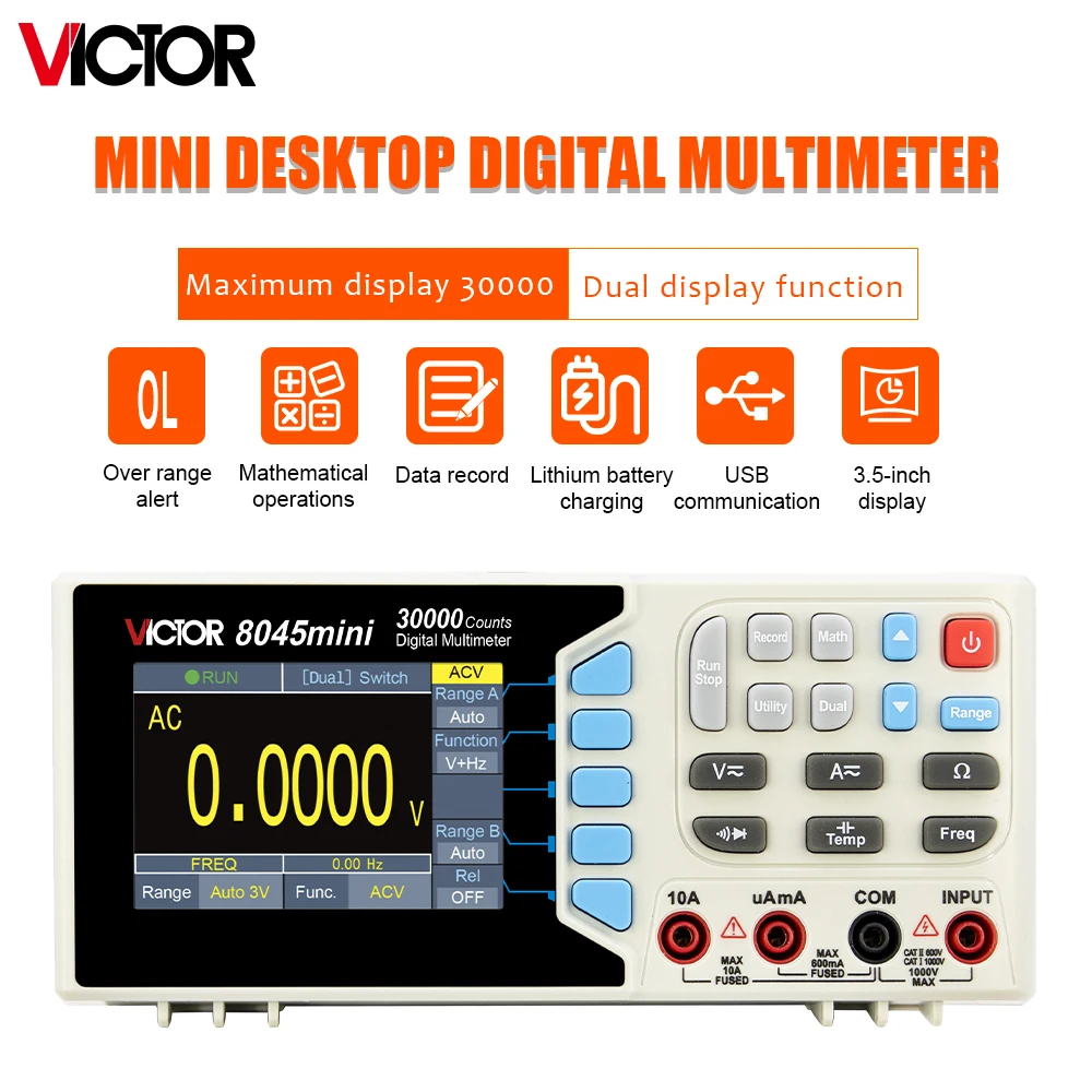 Victor 8045mini Digital Multimeter Desktop 30000 Counts TFT Screen