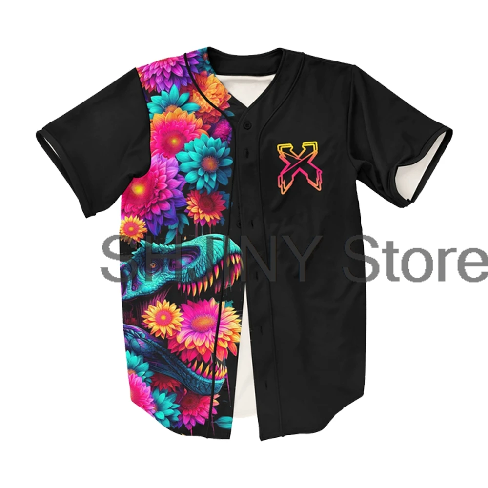 Excision Trippy Floral Jersey EDM 축제 야구 자켓 셔츠 v 넥 반소매 티 여성 남성 streetwear 탑스