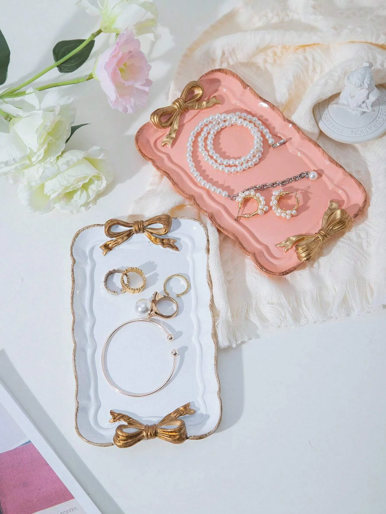 Pink European Style Resin Tray With Retro Bowknot Design Fruit Plate For Jewelry Fruit Storage Display Gift For Valentine's Day 3