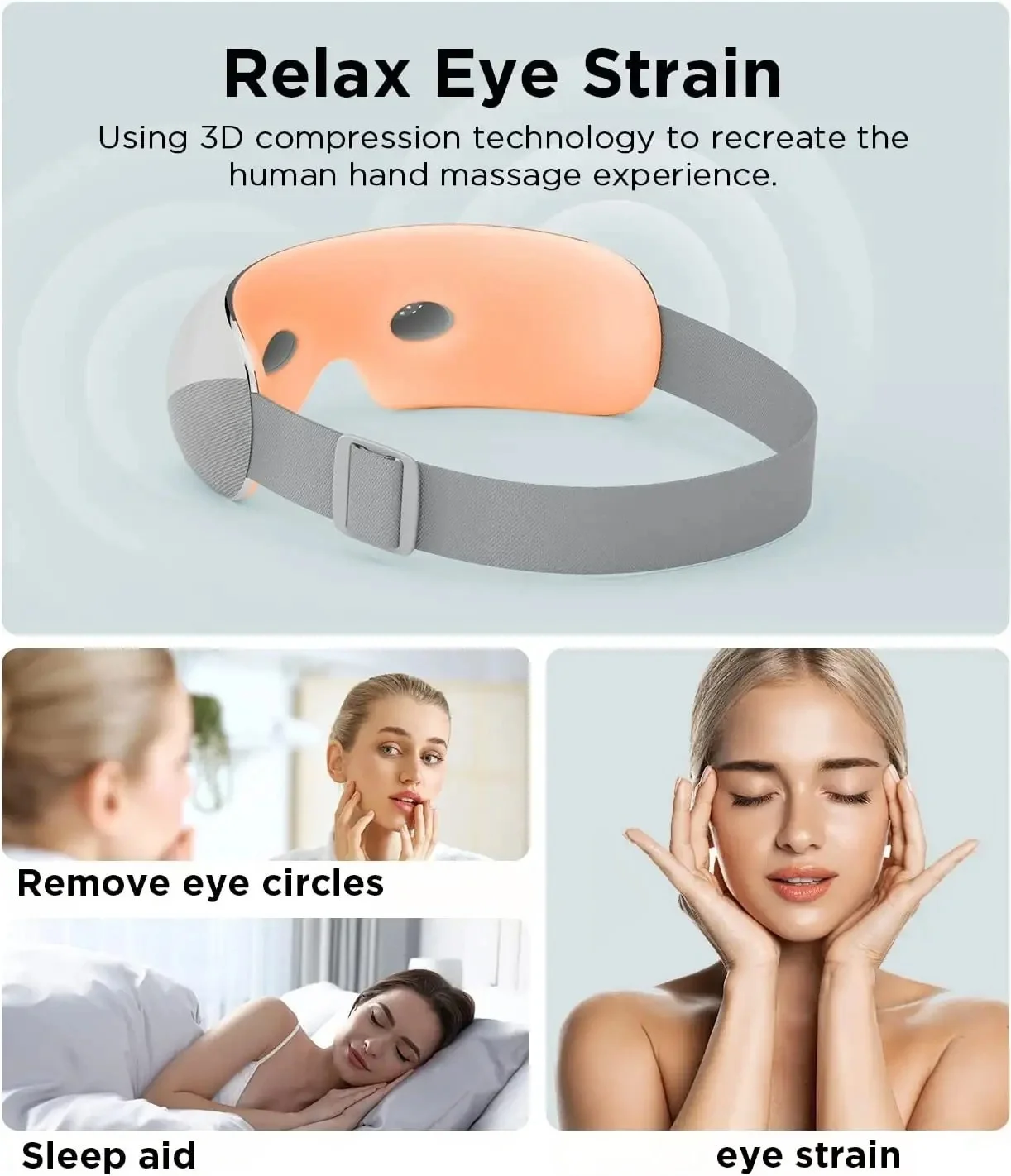 Portable Visible Eye Massager with Bluetooth Music Eye Care Device Sleep Eye Mask with 4 Mode Massage Muscle Gift for Mom Dad