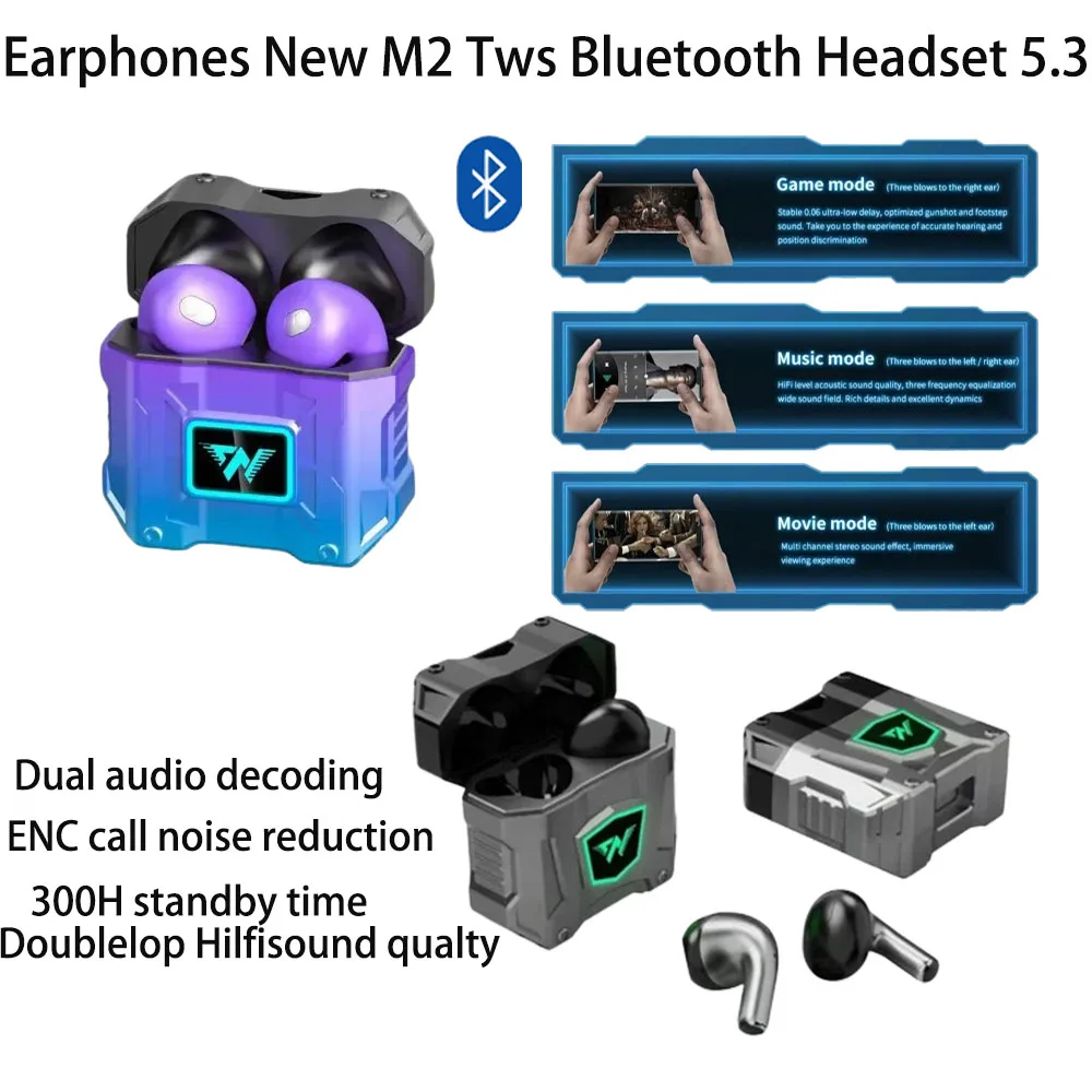 

Earphones New M2 Tws Bluetooth Headset 5.3 ENC call noise reduction Noise Reduction Wireless K78 Headset Waterproof headset